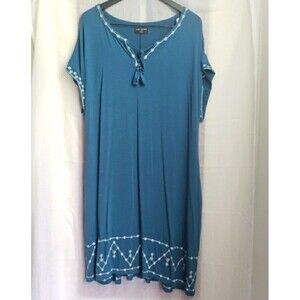 Lane Bryant Blue White Embroidery Stretchy Soft Dress Pockets Women's Size 14/16